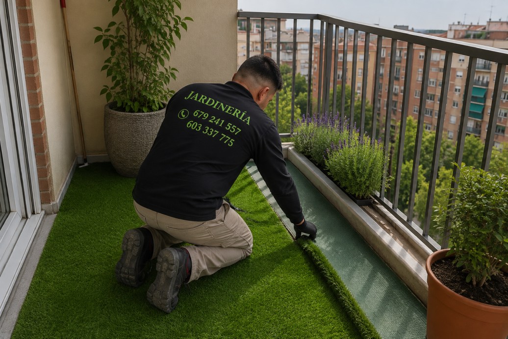 instalacion cesped artificial en balcon